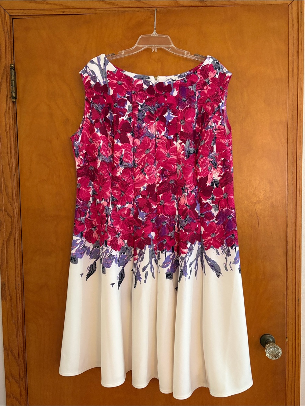 Gabby Skye Floral Fit-and-Flare Dress in Fuchsia, Purple & White